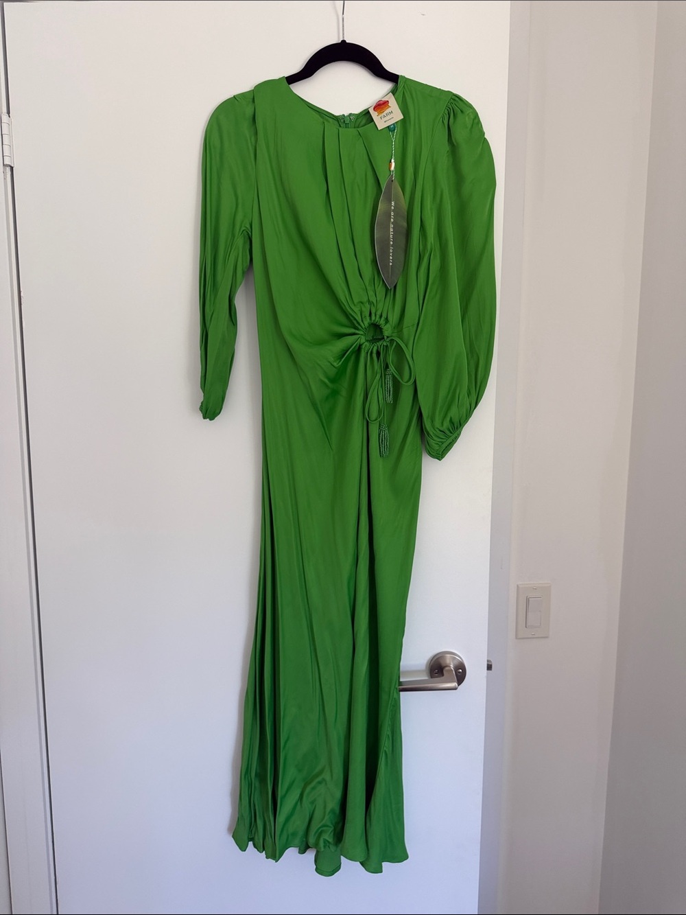 FARM Rio Vibrant Green Long-Sleeve Drawstring Maxi Dress
